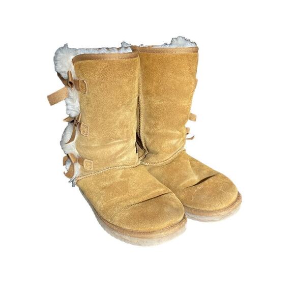 Koolaburra by UGG Victoria Chestnut mid calf Boots w/ bows&fur Womens size 7. - Picture 3 of 5
